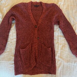 dark red crochet cardigan